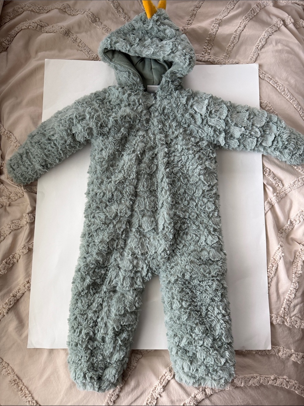 Plush Hooded Baby One-Piece in Sage Green size 12-18 months